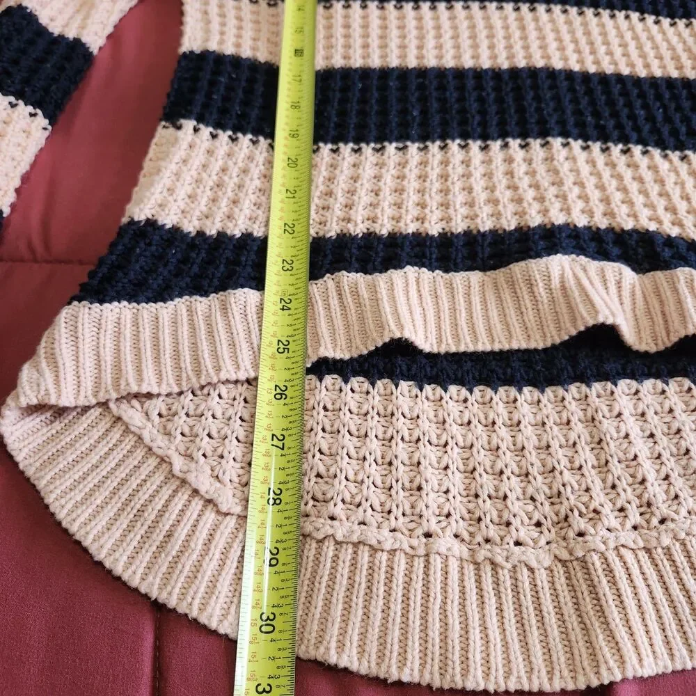 Rue21 Striped Knit Sweater Large Peach Navy High Low Hem Crew Neck Preppy Y2K - Picture 6 of 8
